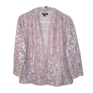SLNY Fashion Pink Lace Blazer Open Front Evening With Sequins Size Petite 14P